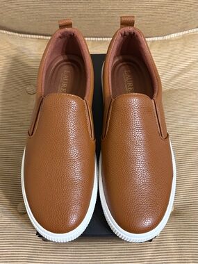 NWT Lauren Ralph Lauren Women's Haddley Slip-on Sneakers/Deep Saddle Tan - Sz. 8